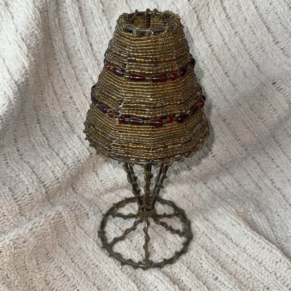 Vintage Beaded Tea Light Lamp. Intricate Bead Work on Metal Frame -Super Unique